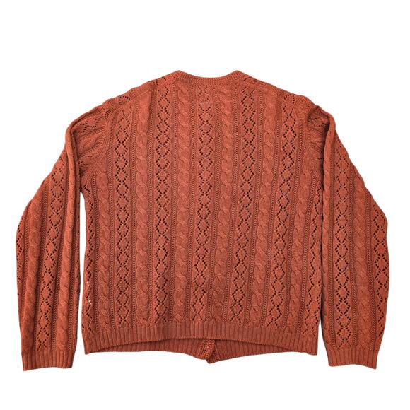 VTG Cardigan Rust Orange Wool Size M Cable Knit Vintage Button Front Sweater - Picture 9 of 10